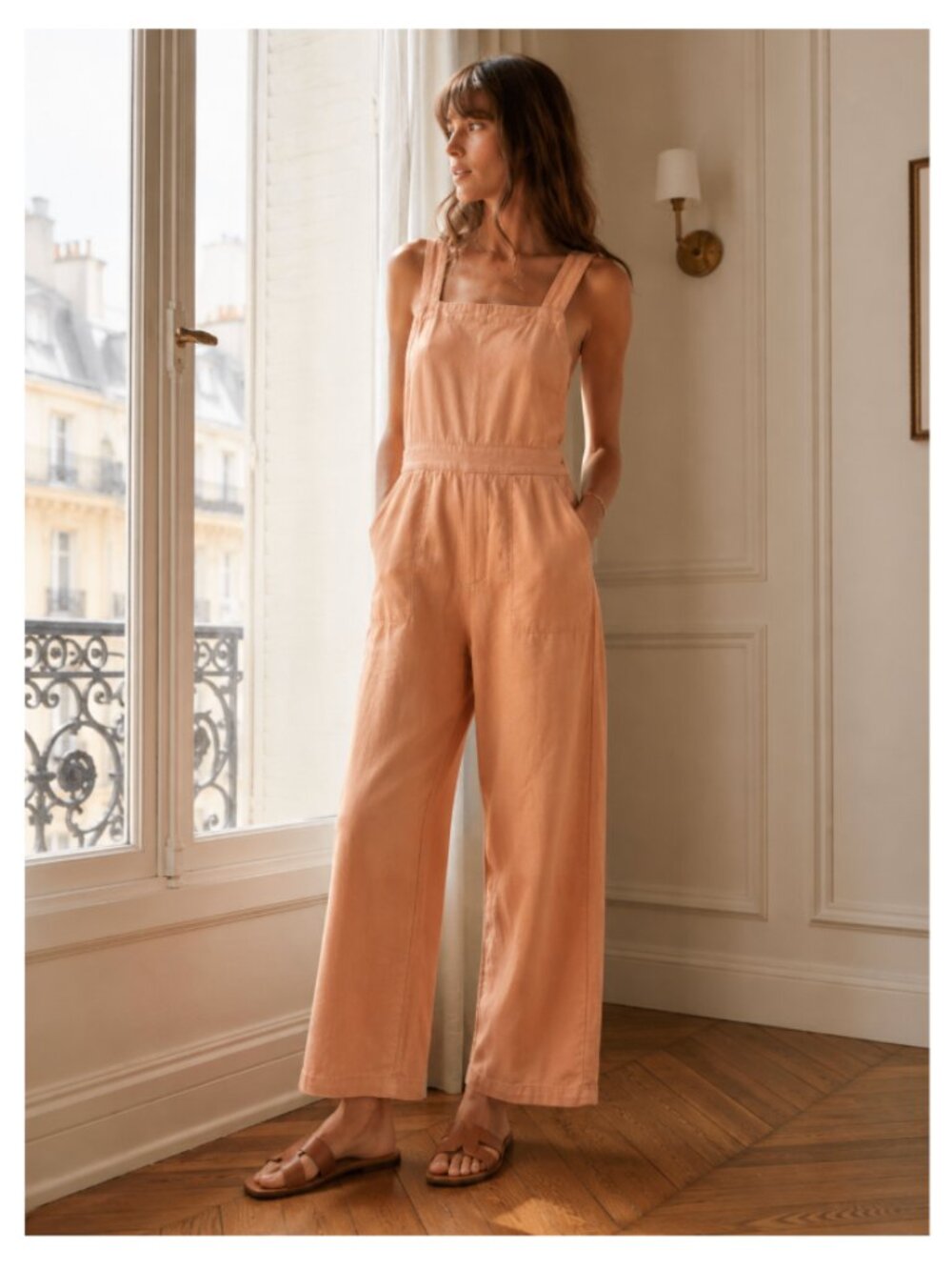 REVOLVE AMUSE SOCIETY Peach Wide Leg Overalls Jumpsuit Squareneck Medium